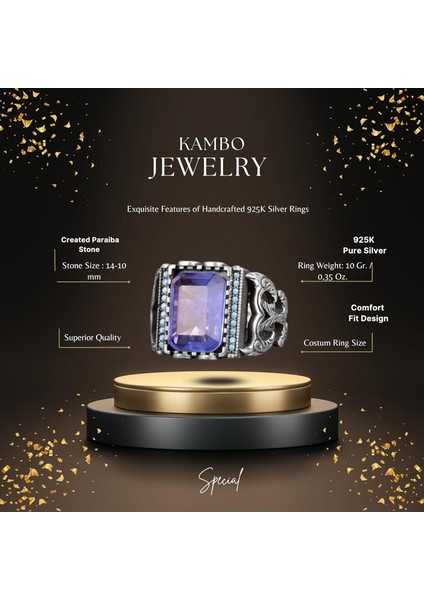 925 Ayar Gümüş Erkek Yüzük, Paraiba Taşı Yüzük fiyatları