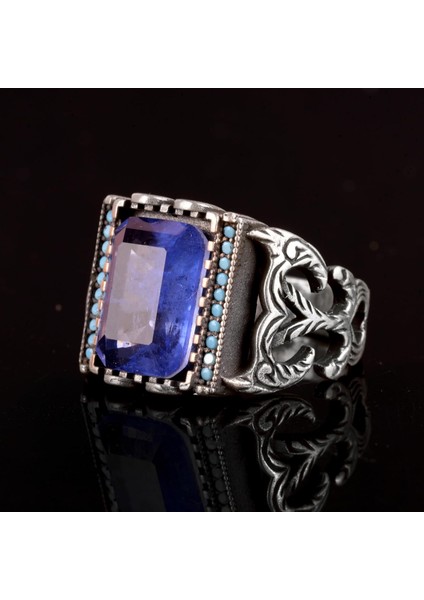 925 Ayar Gümüş Erkek Yüzük, Paraiba Taşı Yüzük fırsatları