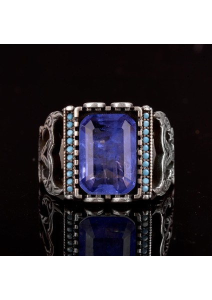 925 Ayar Gümüş Erkek Yüzük, Paraiba Taşı Yüzük indirimleri