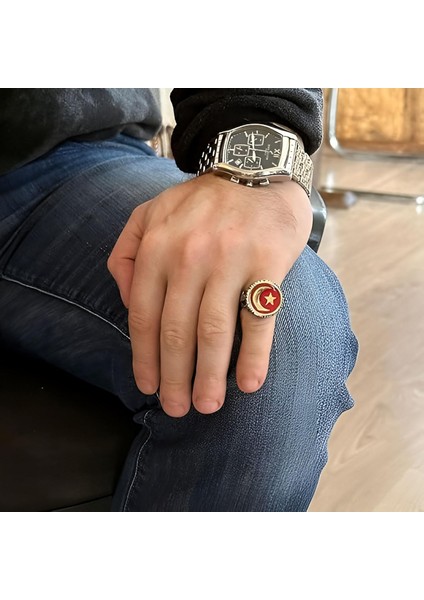 925 Ayar Gümüş Yüzük, Hilal ve Yıldız Yüzüğü, El Yapımı Vatansever Tasarım fiyatları