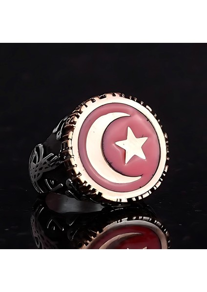 925 Ayar Gümüş Yüzük, Hilal ve Yıldız Yüzüğü, El Yapımı Vatansever Tasarım indirimleri