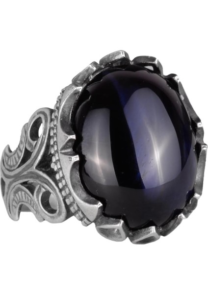 925 Ayar Gümüş Erkek Yüzük - Farklı Yapay Taşlarla Mevcut (Cabochon Oniks Yapay Taşı)