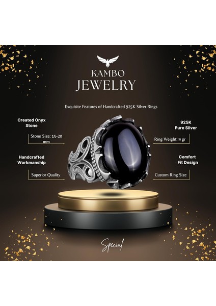925 Ayar Gümüş Erkek Yüzük - Farklı Yapay Taşlarla Mevcut (Cabochon Oniks Yapay Taşı) fiyatları
