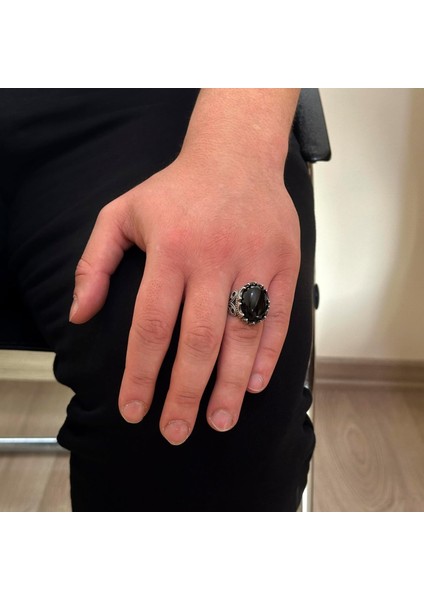 925 Ayar Gümüş Erkek Yüzük - Farklı Yapay Taşlarla Mevcut (Cabochon Oniks Yapay Taşı) modelleri