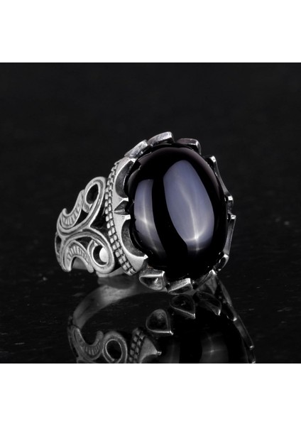 925 Ayar Gümüş Erkek Yüzük - Farklı Yapay Taşlarla Mevcut (Cabochon Oniks Yapay Taşı) indirimleri