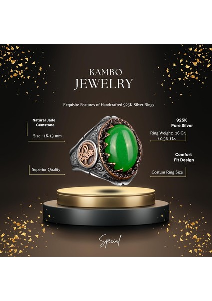 Erkekler Için 925 Ayar Gümüş Yüzük - Doğal Taşlı Yüzük - Cesur ve Enerji Dolu Tasarım (Jade) fiyatları