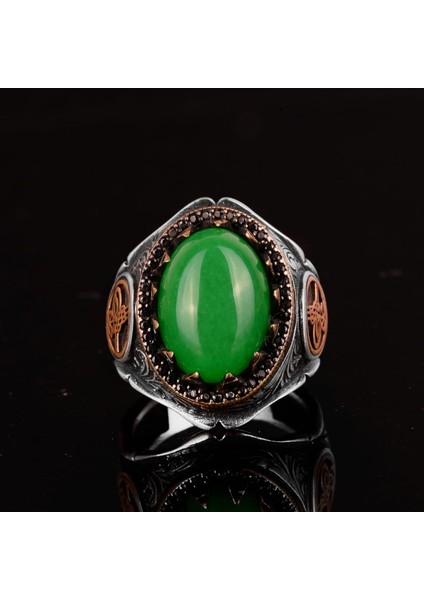 Erkekler Için 925 Ayar Gümüş Yüzük - Doğal Taşlı Yüzük - Cesur ve Enerji Dolu Tasarım (Jade) fırsatları