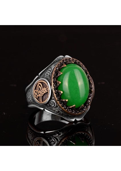 Erkekler Için 925 Ayar Gümüş Yüzük - Doğal Taşlı Yüzük - Cesur ve Enerji Dolu Tasarım (Jade) indirimleri