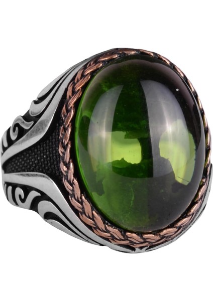 925 Ayar Gümüş Yüzük - Sentetik Taş Gümüş Yüzük - El Yapımı Yüzük (Sentetik Peridot)