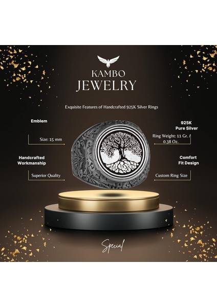 Hayat Ağacı Yüzüğü - 925 Ayar Gümüş Yüzük Erkekler Için modelleri