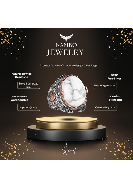 Islami Camii Doğal Howlite Taşlı Erkek Yüzük, 925 Ayar Gümüş Yüzük fiyatları