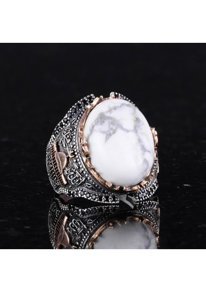 Islami Camii Doğal Howlite Taşlı Erkek Yüzük, 925 Ayar Gümüş Yüzük modelleri