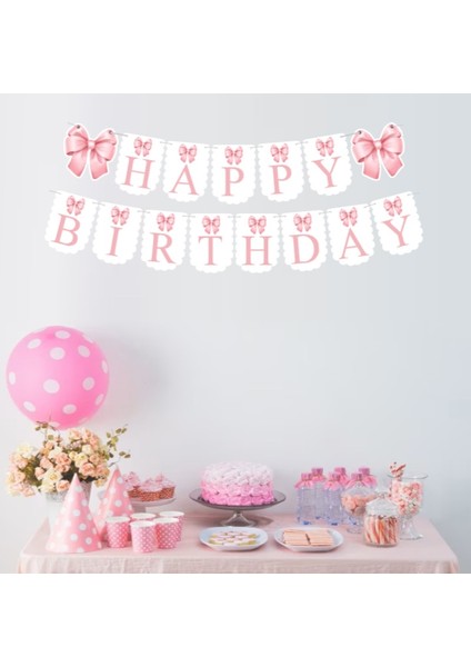 Pembe Fiyonk Kurdele Happy Birthday Yazılı Banner Büyükboy Doğum Günü Süsü 15PARÇA fiyatları