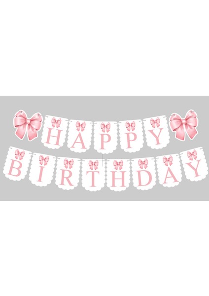 Pembe Fiyonk Kurdele Happy Birthday Yazılı Banner Büyükboy Doğum Günü Süsü 15PARÇA fırsatları