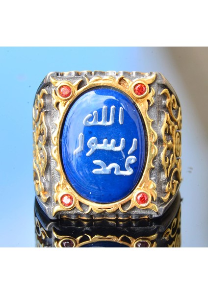 Erkekler Için Gümüş Sultan Yüzük - Islami Tasarım (Mavi) indirimleri