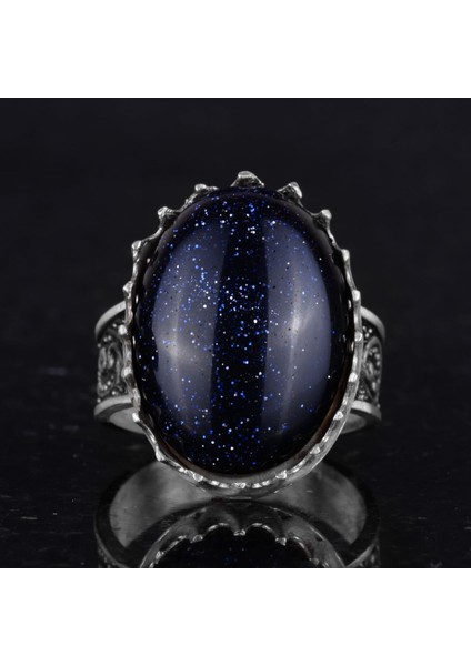 925 Ayar Gümüş Yüzük - Büyük Yüzük - Sentetik Taşlı Gümüş Yüzük - El Yapımı Yüzük (Sentetik Mavi Güneş) fırsatları
