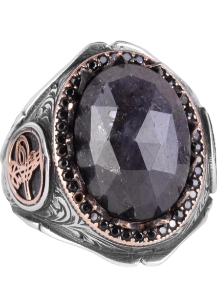 925 Ayar Katı Gümüş Erkek Yüzük - Doğal Taşlarla El Yapımı Zarafet (Mavi Safir Taşı)