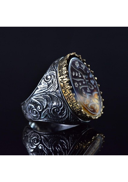 El Yapımı Yemen Agete Taş Yüzük, 925 Ayar Gümüş Erkek Yüzük, Şık Islami Takı modelleri