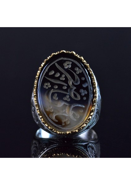 El Yapımı Yemen Agete Taş Yüzük, 925 Ayar Gümüş Erkek Yüzük, Şık Islami Takı indirimleri