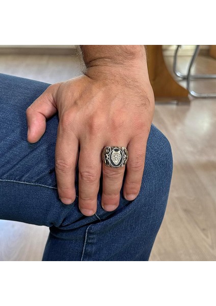 Sterling Gümüş Desenli Yüzük, Amblem - Zarif Kültürel Tasarım (Kurt Başı) modelleri