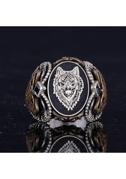 Sterling Gümüş Desenli Yüzük, Amblem - Zarif Kültürel Tasarım (Kurt Başı) fırsatları