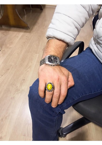 925 Ayar Katı Gümüş Yüzük - Doğal Sarı Akik Taşı Yüzük, Gümüş Erkek Yüzüğü modelleri