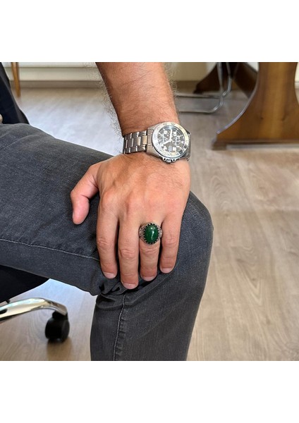 Doğal Taş Yüzük - El Yapımı Kartal Yüzüğü - 925 Ayar Gümüş Yüzük (Jade) modelleri