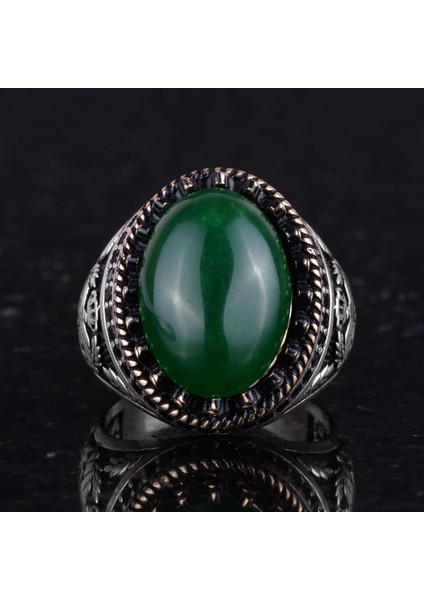 Doğal Taş Yüzük - El Yapımı Kartal Yüzüğü - 925 Ayar Gümüş Yüzük (Jade) fırsatları