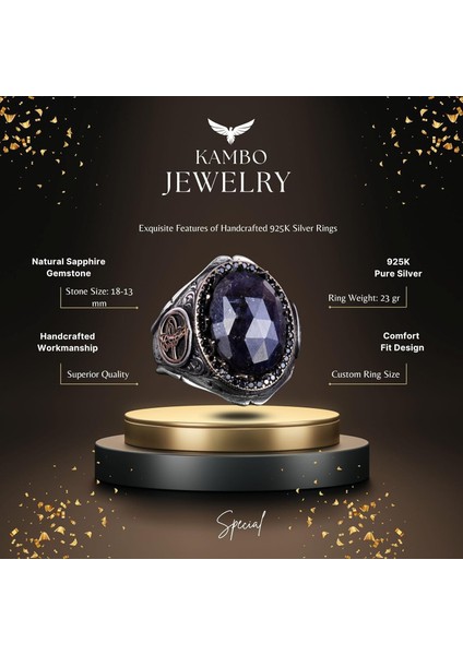 925 Ayar Katı Gümüş Erkek Yüzük - Doğal Taşlarla El Yapımı Zarafet (Mavi Safir Taşı) fiyatları