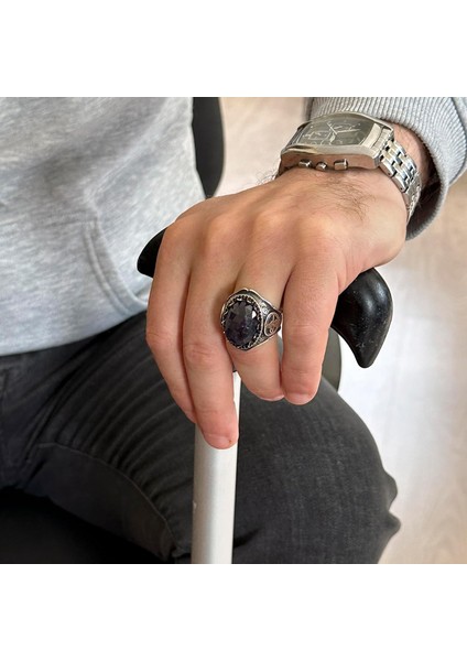 925 Ayar Katı Gümüş Erkek Yüzük - Doğal Taşlarla El Yapımı Zarafet (Mavi Safir Taşı) modelleri