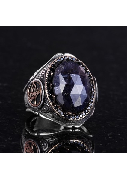 925 Ayar Katı Gümüş Erkek Yüzük - Doğal Taşlarla El Yapımı Zarafet (Mavi Safir Taşı) fırsatları