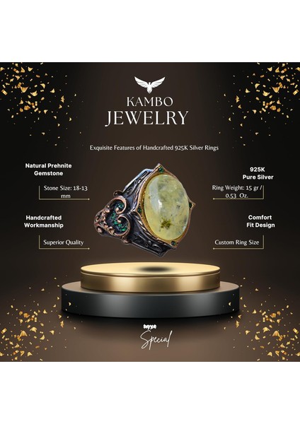 925 Ayar Gümüş Erkek Yüzük, Doğal Prehnit Taşı Ile, Osmanlı Tarzı Yüzük, Yeşil Prehnit Taş fiyatları