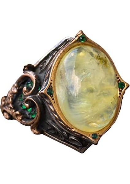 925 Ayar Gümüş Erkek Yüzük, Doğal Prehnit Taşı Ile, Osmanlı Tarzı Yüzük, Yeşil Prehnit Taş indirimleri