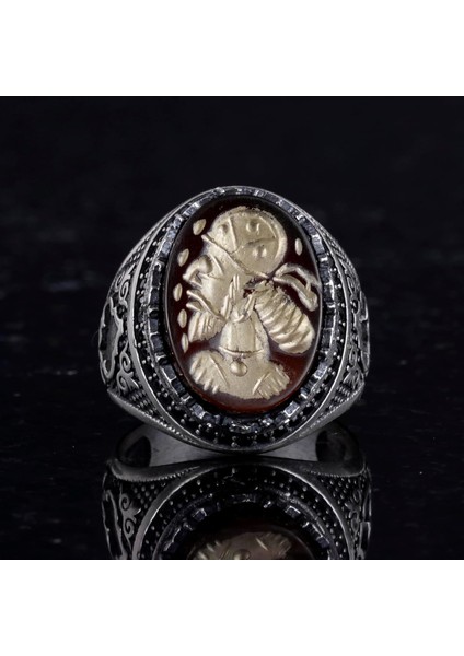 Doğal Agat Taşlı Şaman Yüzüğü - Gümüş Takı - Oymalı Taş Yüzük - 925 Ayar Gümüş Erkek Yüzüğü fırsatları