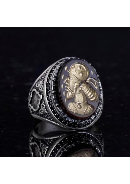 Doğal Agat Taşlı Şaman Yüzüğü - Gümüş Takı - Oymalı Taş Yüzük - 925 Ayar Gümüş Erkek Yüzüğü indirimleri