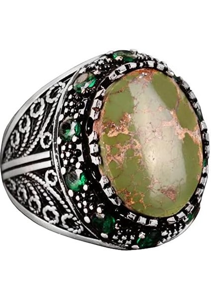 Arizona Turkuaz Taş Yüzük, 9.85 Karat, Sultan Yüzüğü, Vintage Yüzük, 925 Ayar Gümüş Yüzük