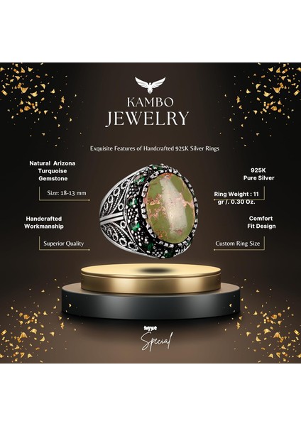 Arizona Turkuaz Taş Yüzük, 9.85 Karat, Sultan Yüzüğü, Vintage Yüzük, 925 Ayar Gümüş Yüzük fiyatları