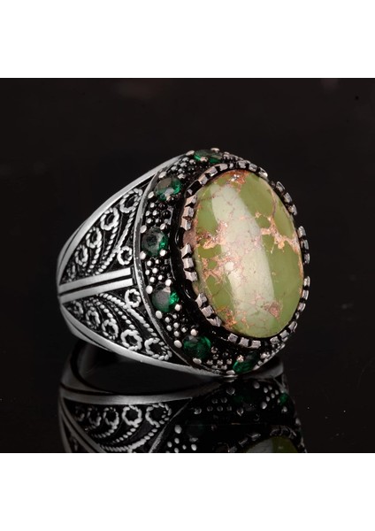 Arizona Turkuaz Taş Yüzük, 9.85 Karat, Sultan Yüzüğü, Vintage Yüzük, 925 Ayar Gümüş Yüzük indirimleri