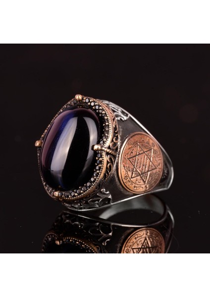 David Yıldızı Yüzüğü, Yapay Taş Yüzük, 925 Ayar Gümüş Süleyman Yüzüğü (Koyu Mavi Kedi Gözü Yapay Taş) indirimleri