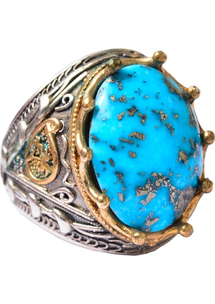 Erkekler Için 925 Ayar Gümüş Sultan Yüzük - Doğal 10 Karat Arizona Turkuaz Taşı