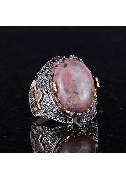 Gümüş Camii Yüzük, Rhodonit Doğal Taş Yüzük, 925 Ayar Gümüş Erkek Yüzük modelleri