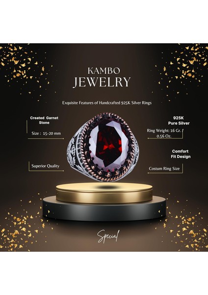 925 Ayar Gümüş Yüzük, Yapay Taş Yüzük, Kartal Sembolü Yüzük, El Yapımı Yüzük (Yapay Granat) fiyatları