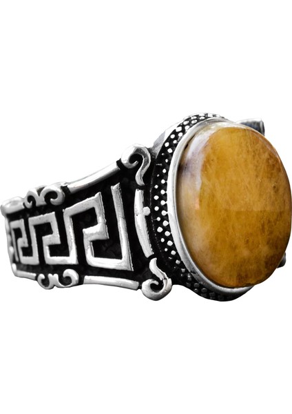 Doğal Sarı Safir Yüzük, 925 Ayar Gümüş Erkek Yüzüğü, Minimalist Tasarım