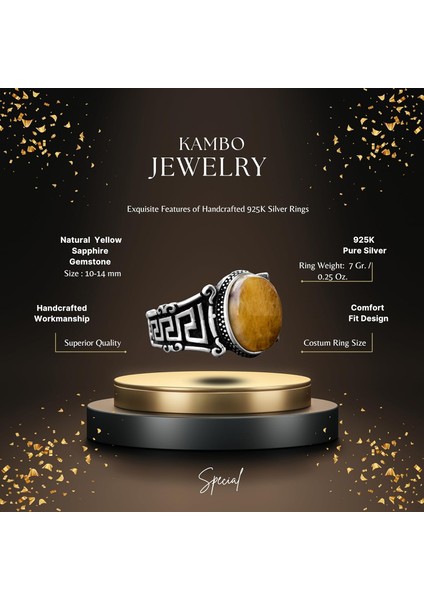 Doğal Sarı Safir Yüzük, 925 Ayar Gümüş Erkek Yüzüğü, Minimalist Tasarım fiyatları