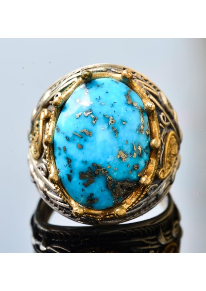 Erkekler Için 925 Ayar Gümüş Sultan Yüzük - Doğal 10 Karat Arizona Turkuaz Taşı indirimleri