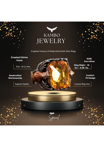 925 Ayar Gümüş Erkek Yüzük - Oluşturulmuş Sitrin Veya Oluşturulmuş Sultanit - Şık Tasarım ve Zamansız Çekicilik fiyatları