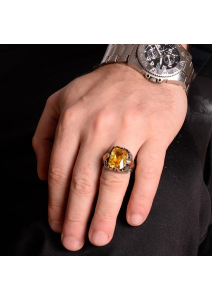 925 Ayar Gümüş Erkek Yüzük - Oluşturulmuş Sitrin Veya Oluşturulmuş Sultanit - Şık Tasarım ve Zamansız Çekicilik modelleri