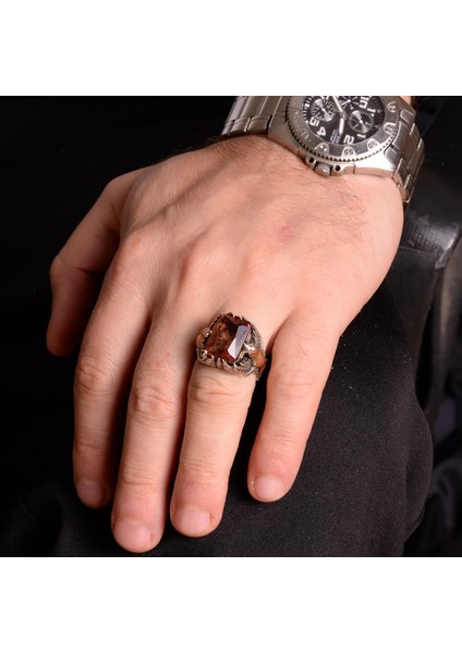 925 Ayar Gümüş Erkek Yüzük - Oluşturulmuş Sitrin Veya Oluşturulmuş Sultanit - Şık Tasarım ve Zamansız Çekicilik fırsatları