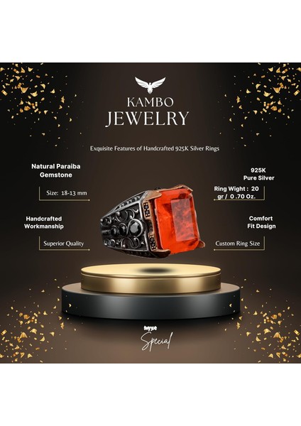 Paraiba Taşı Yüzüğü, 925K Sterlin Gümüş Erkek Yüzüğü fiyatları