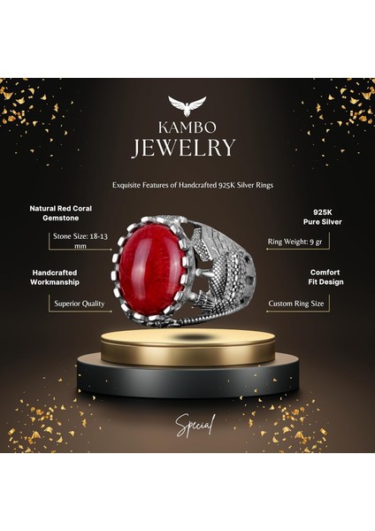 925 Ayar Gümüş Yüzük, Kırmızı Mercan Taşlı Yüzük, Islami Camii Gümüş Yüzük fiyatları